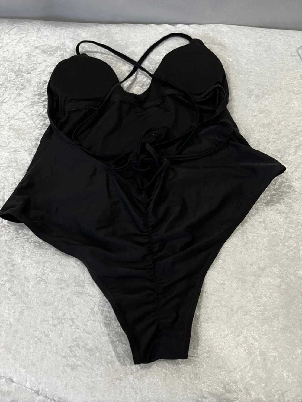 One Piece Swimwear Bathing Suit Size XL Black Adjustable Straps Deep-Neck Style